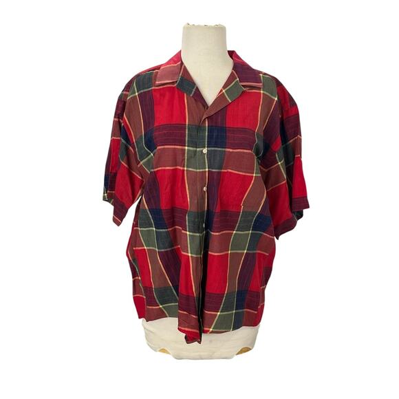 Eddie Bauer Womens Vintage Plaid Shirt Medium Cotton Button Up Short Sleeve EUC - Picture 1 of 8